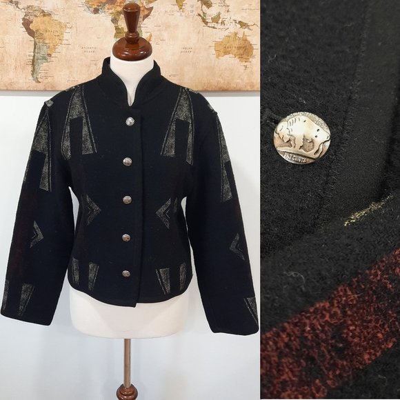 Vtg 90s Southwestern wool jacket w/ buffalo buttons - Chico's brand - Picture 1 of 13